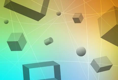 Light Blue, Yellow vector layout with 3D cubes, cylinders, spheres, rectangle Stock Illustration