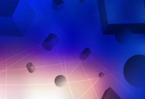 Light Blue, Yellow vector pattern with 3D cubes, cylinders, spheres, rectangl イラスト素材