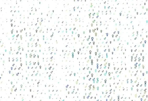 Light blue, yellow vector pattern with gender elements. Stock Illustration