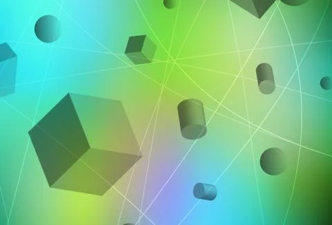Light Blue, Yellow vector texture with 3D cubes, cylinders, spheres, rectangl Stock Illustration