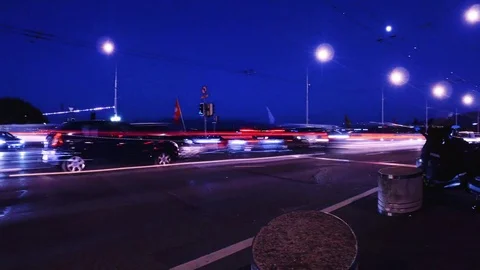Light Blurs and Traffic at Rush hour in Geneva, Switzerland Stock Footage 81741842