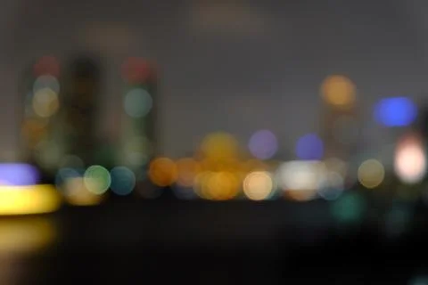 Light  bokeh blurred abstract background of bangkok cityscape and Chao Phraya Stock Photos