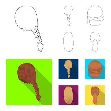 Light braid, fish tail and other types of hairstyles. Back hairstyle set Illustrazione stock