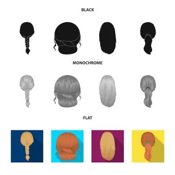 Light braid, fish tail and other types of hairstyles. Back hairstyle set Illustrazione stock
