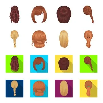 Light braid, fish tail and other types of hairstyles. Back hairstyle set Illustrazione stock
