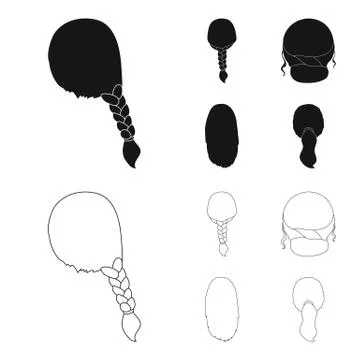 Light braid, fish tail and other types of hairstyles. Back hairstyle set Illustrazione stock