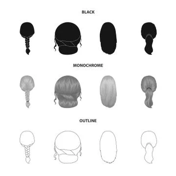 Light braid, fish tail and other types of hairstyles. Back hairstyle set Illustrazione stock