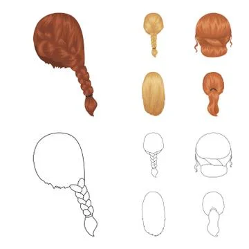 Light braid, fish tail and other types of hairstyles. Back hairstyle set Illustrazione stock