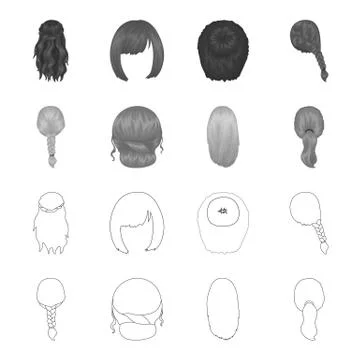 Light braid, fish tail and other types of hairstyles. Back hairstyle set Illustrazione stock