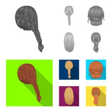 Light braid, fish tail and other types of hairstyles. Back hairstyle set Illustrazione stock