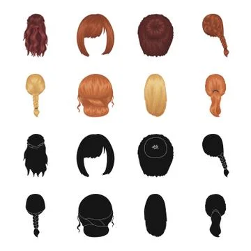 Light braid, fish tail and other types of hairstyles. Back hairstyle set Illustrazione stock