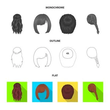 Light braid, fish tail and other types of hairstyles. Back hairstyle set Illustrazione stock