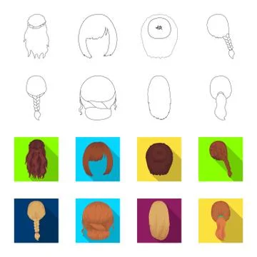 Light braid, fish tail and other types of hairstyles. Back hairstyle set Illustrazione stock
