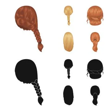 Light braid, fish tail and other types of hairstyles. Back hairstyle set Illustrazione stock