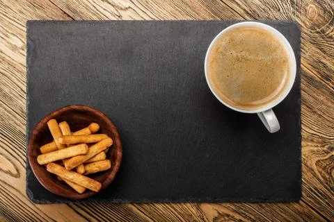 Light Breakfast. Coffee time with biscuits. Stock Photos
