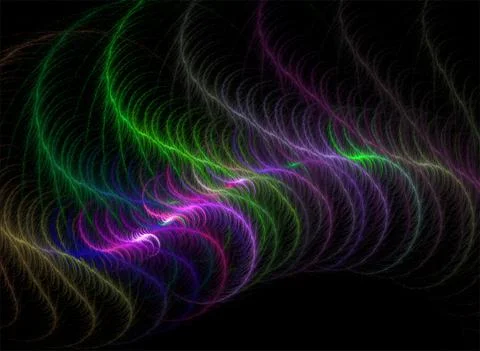Light bright abstract pattern of wavy lines, colored mesh on a black backgrou Illustrazione stock