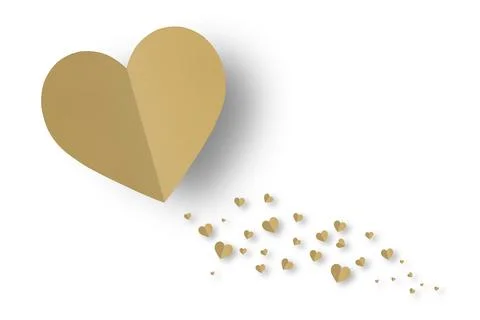 Light brown folded paper hearts isolated on white background. Stock Photos