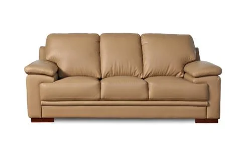 Light brown leather sofa on white background Stock Photos