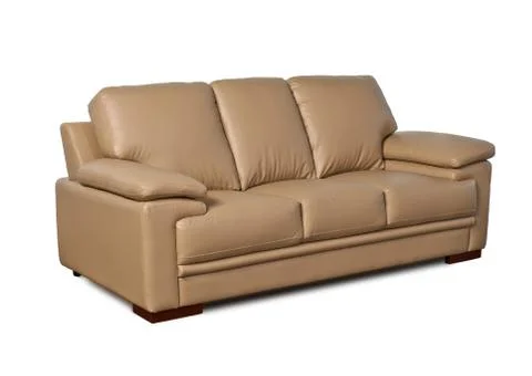 Light brown leather sofa on white background Stock Photos