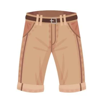 Light Brown Shorts or Knee Breeches with Side Pockets and Belt as Male Clothing Stock Illustration