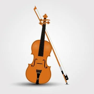 Light brown violin and bow Stock Illustration