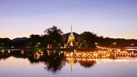 Light in Buddha Statue at Temple in Loy Kratong Festival Stock-Footage 69842829