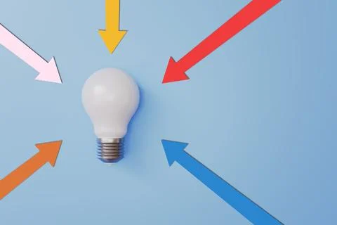 Light bulb and arrows creative idea concept on blue background Stock Photos
