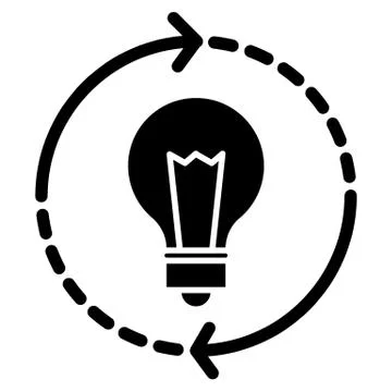 Light bulb and arrows solid icon. Lamp in rotating arrows vector illustration Stock Illustration