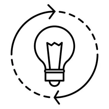 Light bulb and arrows thin line icon. Lamp in rotating arrows vector Stock Illustration