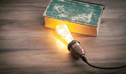 Light bulb and book. Knowledge and wisdom Stock Photos
