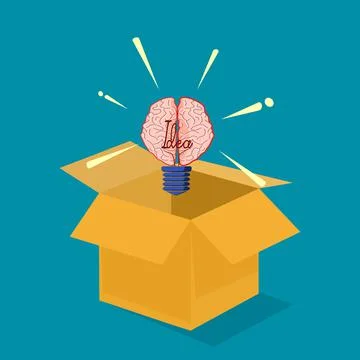 The light bulb and the brain. Concept outside the box. vector illustration 스톡 일러스트