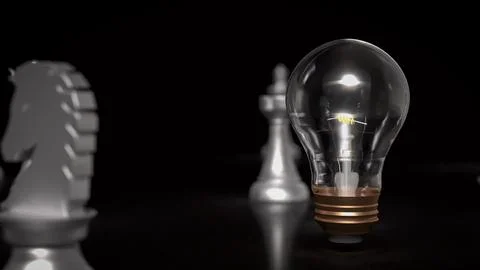 The light bulb  and chess for idea or business concept 3d rendering. Stock Illustration