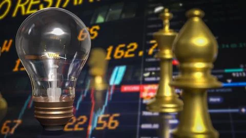 The light bulb  and chess for idea or business concept 3d rendering. Stock Illustration