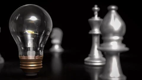 The light bulb  and chess for idea or business concept 3d rendering. Stock Illustration