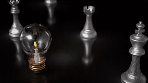 The light bulb  and chess for idea or business concept 3d rendering. Stock Illustration