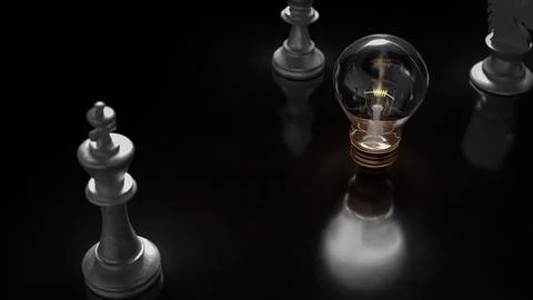 The light bulb  and chess for idea or business concept 3d rendering. Stock Illustration