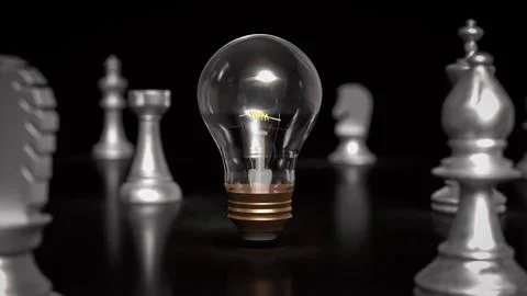 The light bulb  and chess for idea or business concept 3d rendering. Stock Illustration