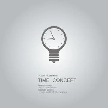 Light bulb and clock icon. Isolated on grey background. Stock Illustration