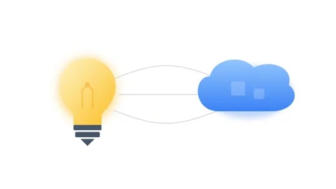 Light Bulb and Cloud Computing Connection Animation on White Background Видео 346339894