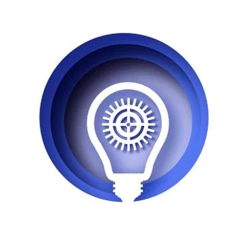 Light bulb and cog inside in paper cut style. Origami Electric bulb with gears Stock Illustration