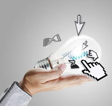 Light bulb and computer cursor Stock Illustration