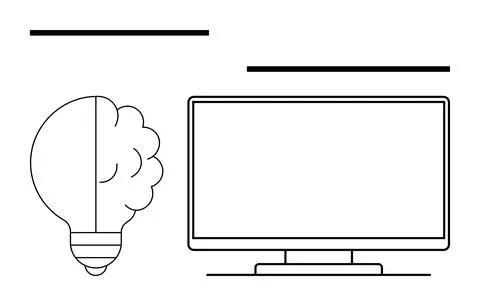 Light Bulb and Computer Screen Outline Representing Technology and Creativity 스톡 일러스트