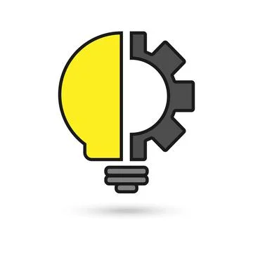 Light bulb and gear flat design icon concept. Color vector illustration Stock Illustration