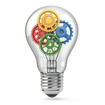 Light bulb and gears. perpetuum mobile idea concept. Stock Illustration