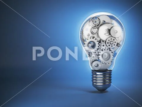 Light bulb and gears. Perpetuum mobile. Innovation, creativity and idea conc Stock Photos
