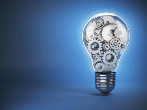 Light  bulb and gears. Perpetuum mobile. Innovation, creativity and idea conc Stock Photos