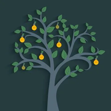 Light bulb and green leaf on the tree Stock Illustration