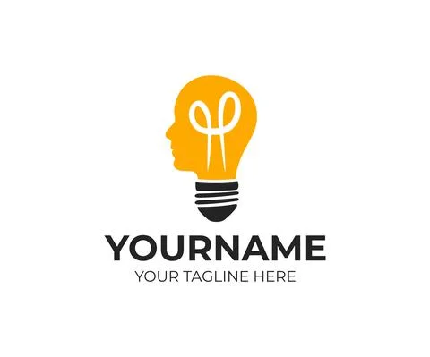 Light bulb and head, creative mind and idea, logo design Stock Illustration