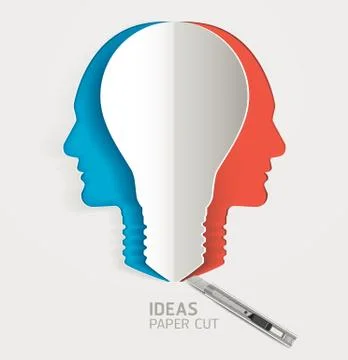 Light bulb and human head icon papercut. Vector illustrations. Stock Illustration