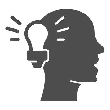 Light bulb and human head solid icon, online education concept, Idea lightbulb Stock Illustration
